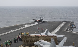 403-6266 USS Reagan - From Vulture's Row - F-18 Hornet